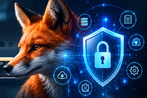 Lis z tarczą i kłódką – symbol cyberbezpieczeństwa FOXCYBER.PL